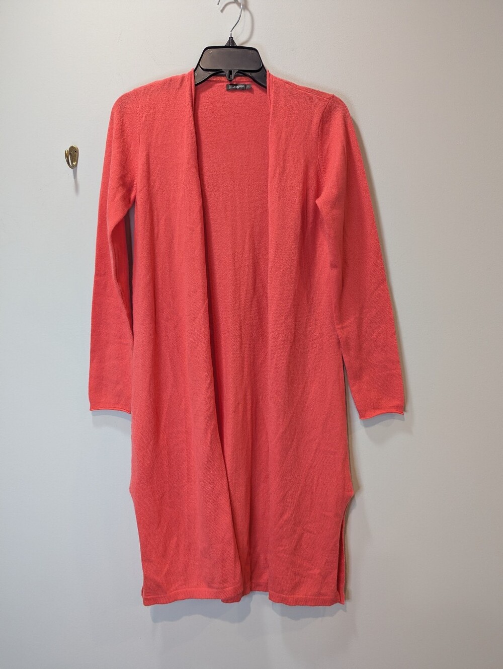 J. McLaughlin Coral 100% Cashmere Duster With Side Slits Open Front Size S